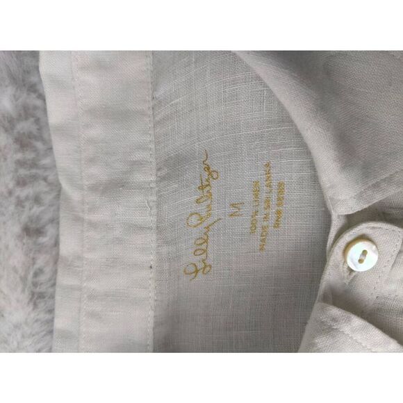Lilly Pulitzer Sea View Linen Button Down Top White Crochet Sleeve Sz‎ M Medium - Picture 4 of 9